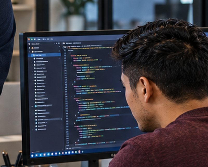 A developer writing code on a dark editor